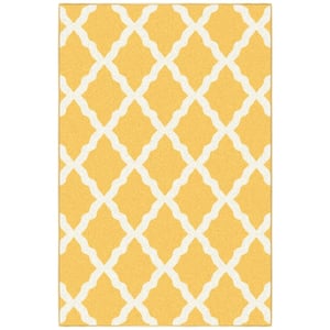Glamour Collection Non-Slip Rubberback Moroccan Trellis Design 3x5 Indoor Area Rug, 3 ft. 3 in. x 5 ft., Yellow