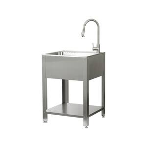 All-in-One 23.9 in. x 21.9 in x 33.9 in. Freestanding Stainless Steel Laundry/Utility Sink with Faucet and Stand