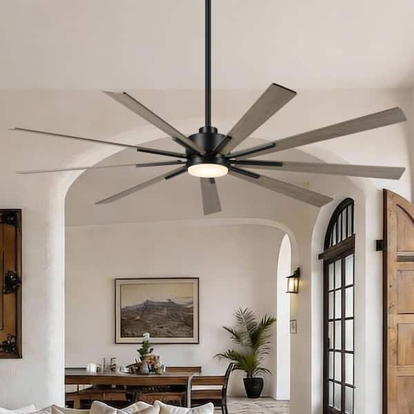 72 in. Indoor Integrated LED Industrial Matte Black Downrod Mount Windmill Ceiling Fan with Light and Remote Control