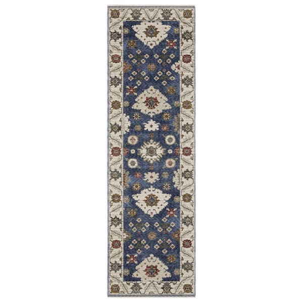 2 ft. x 8 ft. Blue Floral Washable Area Rug