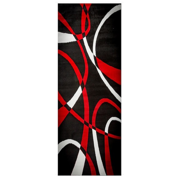 MSRUGS Strangeways Black/Red 2 ft. x 7 ft. Polypropylene Runner Rug
