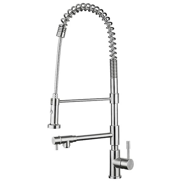 Whitehaus Collection 2-Handle Pull-Down Sprayer Kitchen Faucet in Polished Stainless Steel