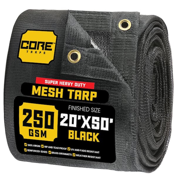 20 ft. x 50 ft. Black 250 GSM 7.5 OZ Heavy Duty Mesh Tarp, UV Resistant