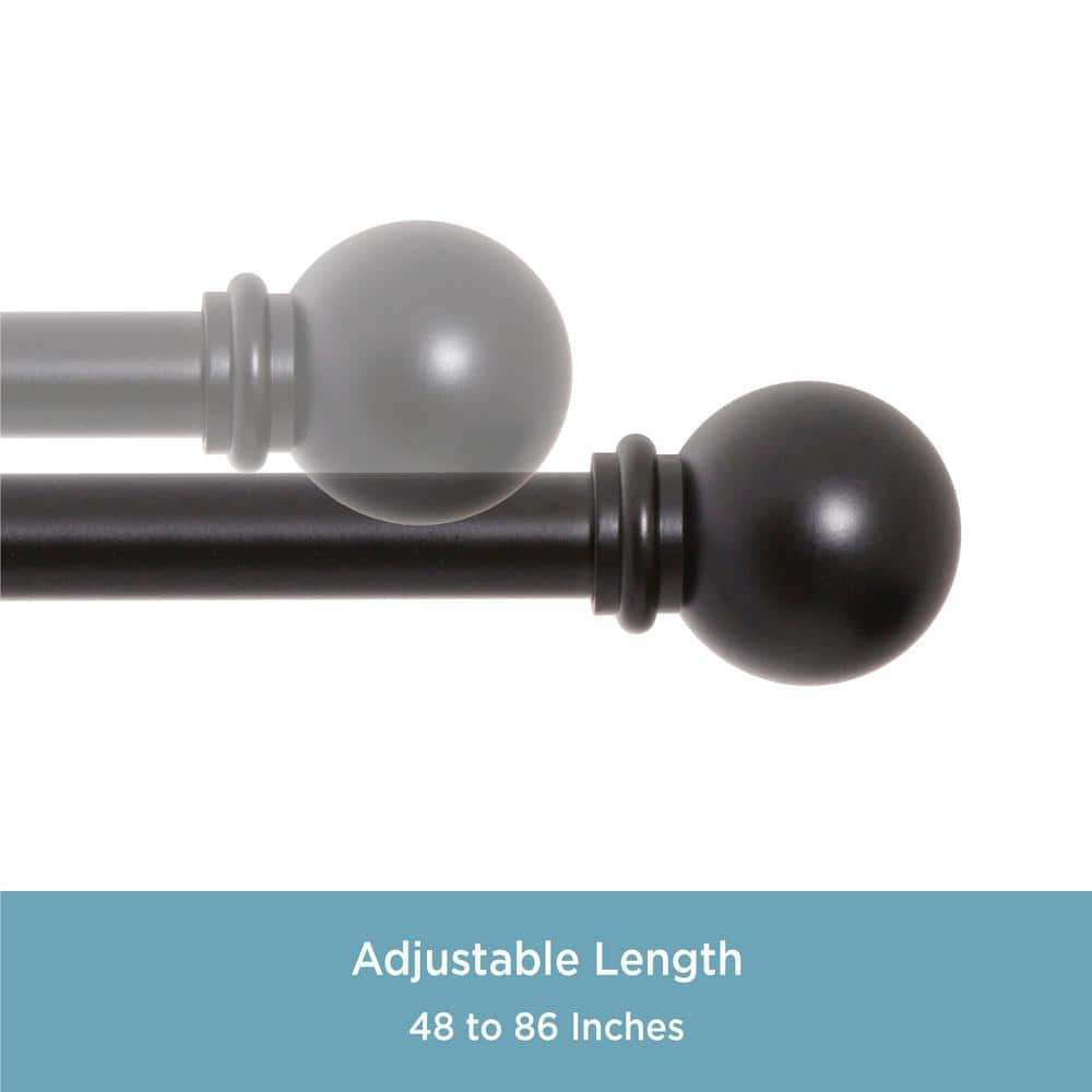 Adjustable Black Steel Window Curtain Rod with Ball Finials