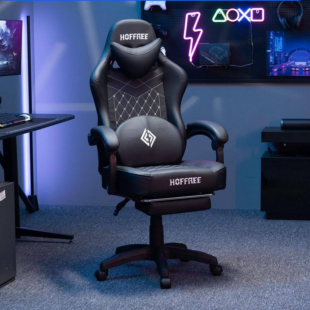 Faux Leather Bluetooth Speakers Ergonomic Gaming Chair in Black with Vibration Lumbar Pillow price history on PriceWatchPro