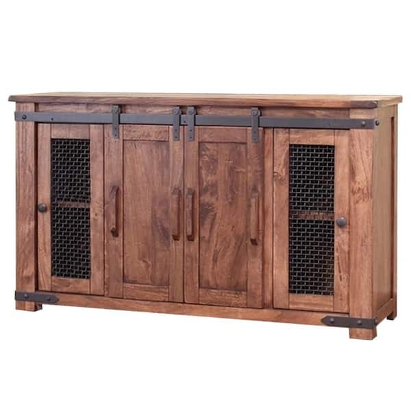 Benjara 59.75 in. Brown and Black Wood TV Stand Fits TVs 75 in. with 4 Doors