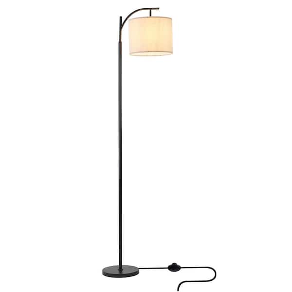 Tivleed 68.90 in. Matte Black Modern Lantern Floor Lamp with Beige Fabric Drum Shade, Lamp Kit Not Included