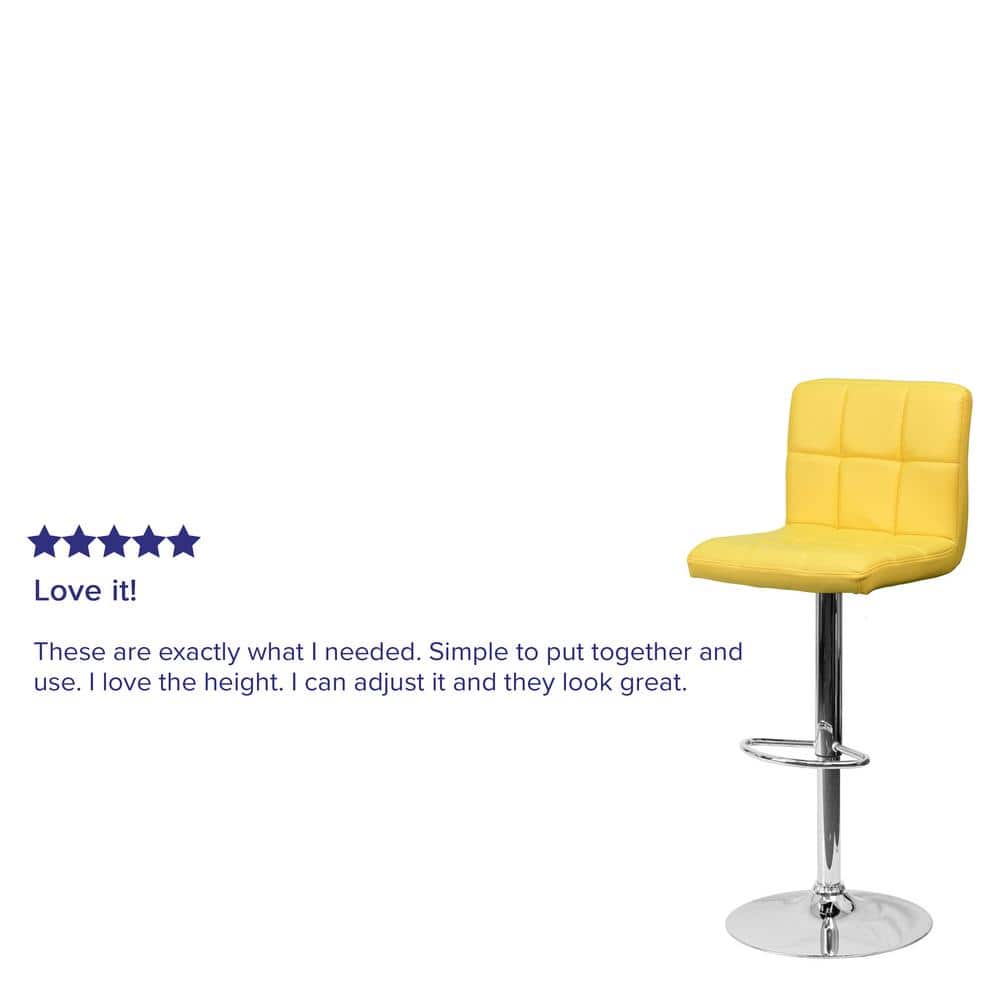 Yellow Quilted Adjustable Height Swivel Barstool with Chrome Base