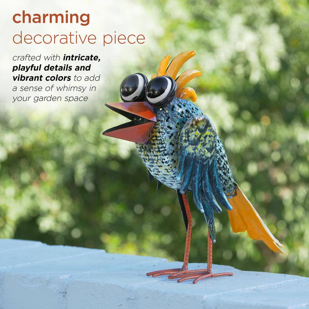 Quirky Multi-Colored Metal Wide-Eyed Bird Lawn Ornament