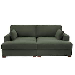 83.9 in. Modern Square Arm Corduroy Fabric Upholstered Sectional Sofa in. Green With Two Pillows And Wood Leg