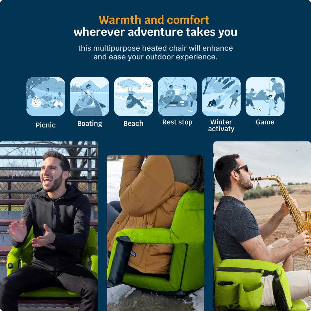 Lime Heated Reclining Stadium Seat with Armrests