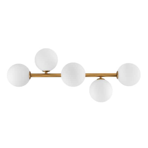 LLHZSY Lucie 26.38 in. 5-Light Gold Modern Linear Semi-Flush Mount