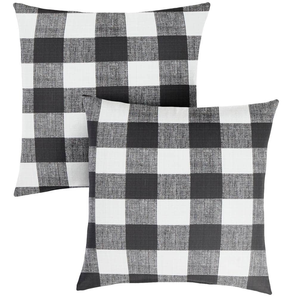 Black Buffalo Plaid Outdoor Knife Edge Throw Pillows (2-Pack)