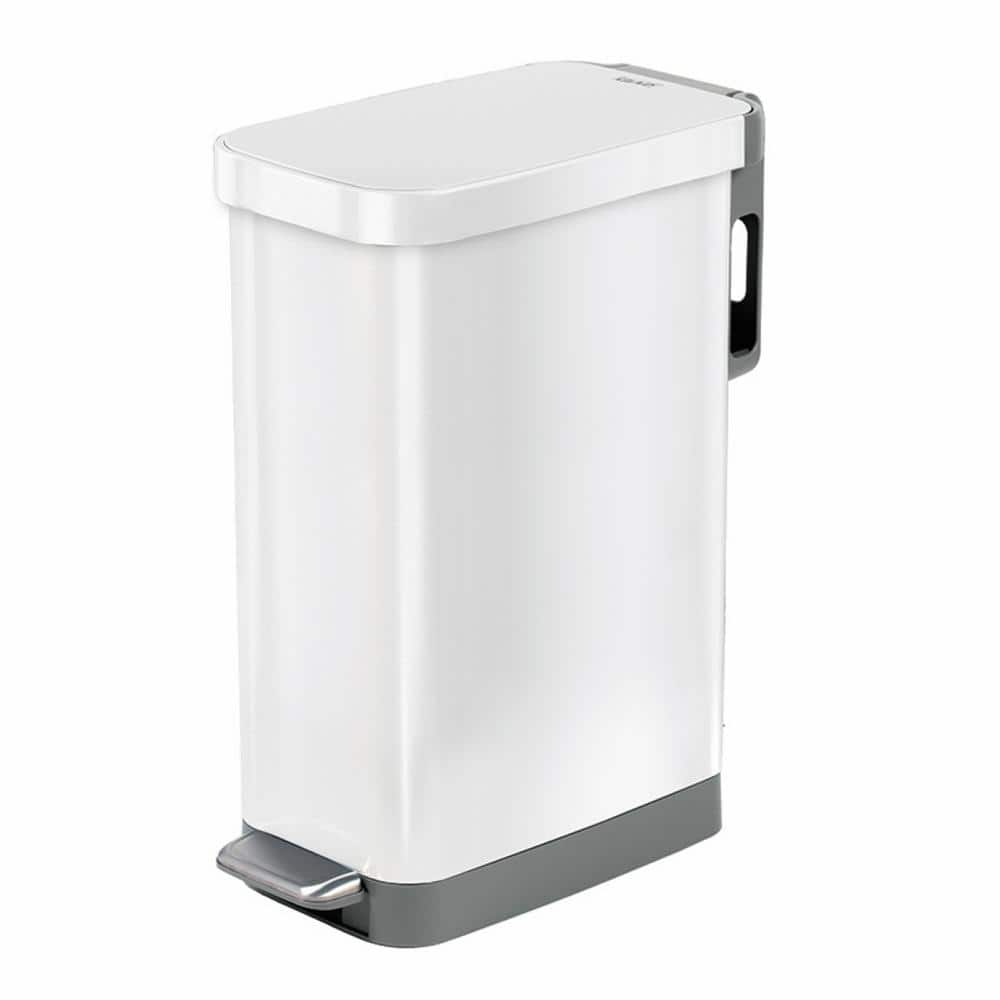 Glad Slim Stainless Steel Step Trash Can - White