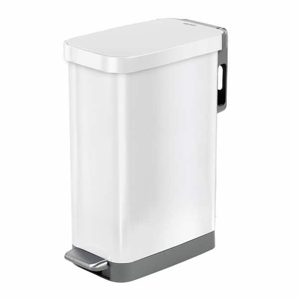Glad 12 Gal. Slim All White Stainless Steel Step-On Trash Can