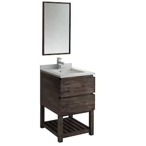 Formosa 24 in. Modern Vanity with Open Bottom in Warm Gray with Quartz Stone Vanity Top in White with White Basin,Mirror