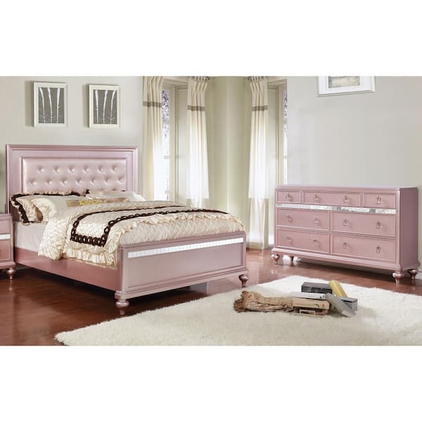 Kloe 2-Piece Rose Gold Wood Queen Bedroom Set, Bed and Dresser