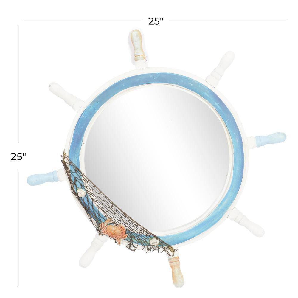 Blue and White Nautical Ship Wheel Decorative Mirror