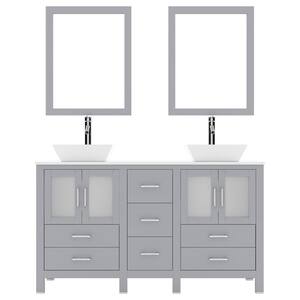 Bradford 60 in. W Bath Vanity in Gray with White Engineered Stone Vanity Top with White Basins and Mirror