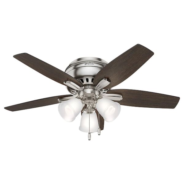 Hunter Newsome 42 In Indoor Low Profile Brushed Nickel Ceiling Fan With 3 Light Kit 51079 - 42 Flush Mount White Ceiling Fan With Light