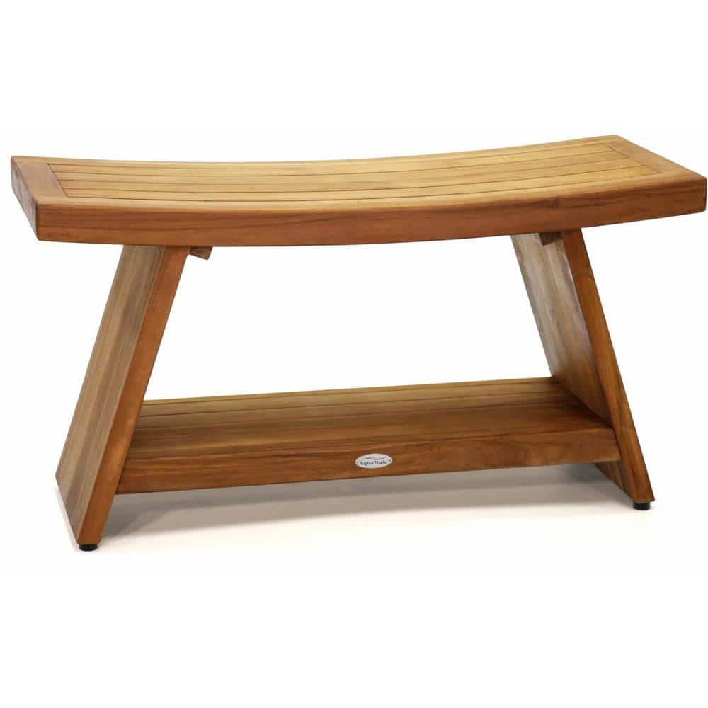 Patented 36 in x 14 in Asia Freestanding Teak Shower Bench with Shelf Walk 