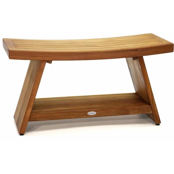 Patented 36 in x 14 in Asia Freestanding Teak Shower Bench with Shelf Walk in Shower Seat