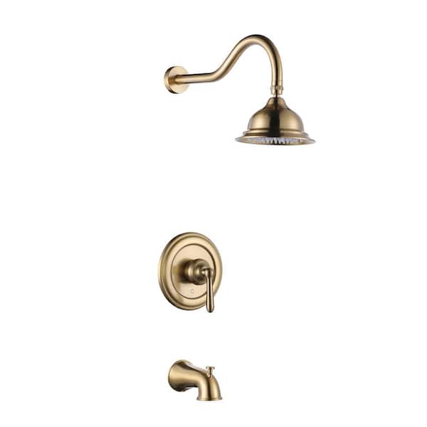 Single Handle 1-Spray Shower Faucet 1.8 GPM with Brass Pressure Balance and Tub Spout, Brushed Gold (Valve Included)