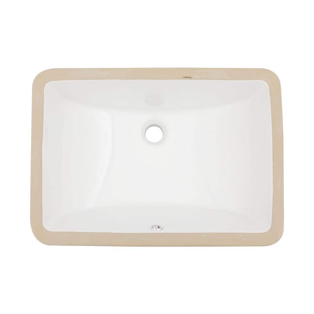 19.5" White Rectangular Ceramic Undermount Bathroom Sink