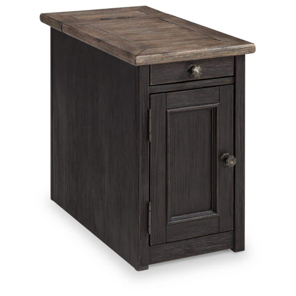 Black and Brown Rectangular Wood Chairside Table with Storage