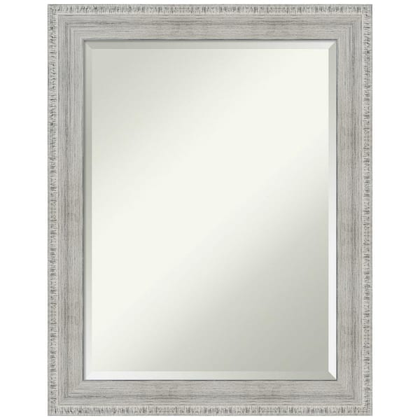 Amanti Art Rustic White Wash 22.5 in. x 28.5 in. Beveled Rectangle Wood Framed Bathroom Wall Mirror in White