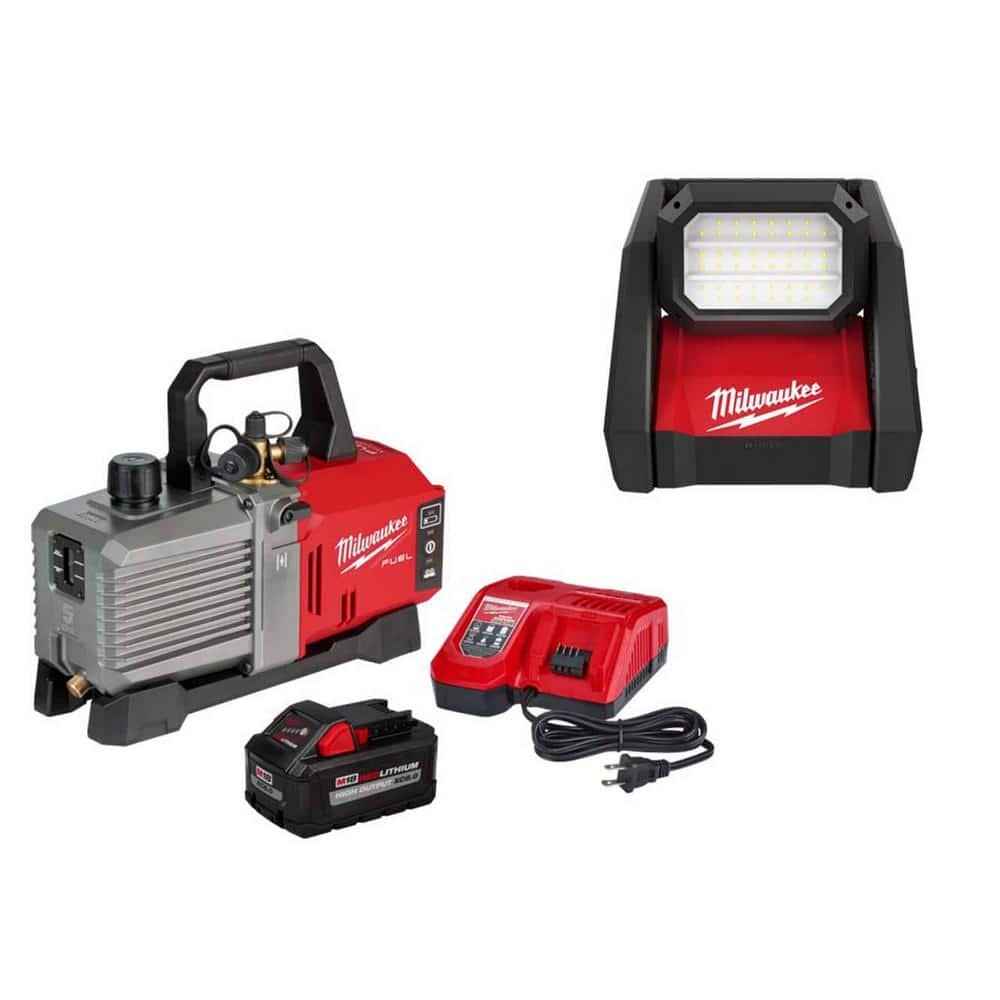 M18 18V Lithium-Ion Cordless 5 CFM Vacuum Pump Kit and M18 18-Volt Cordless 4000 Lumens ROVER LED Flood Light -  Milwaukee, 2941-21-236