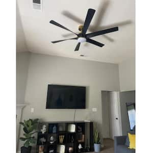 Wilfred 65 in. Indoor Gold Ceiling Fan with Light, Integrated LED 6-Reversible Black Blades and Remote Control