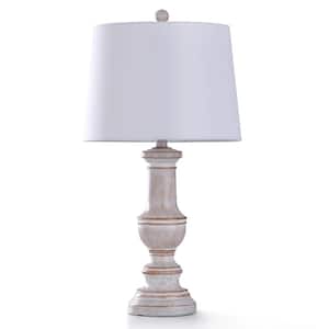 Malta 27 in. White Washed Finished Base with Painted Copper Highlights Bedside Lamp