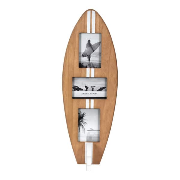 Surfboard Photo Collage 25 in. x 9 in. Wood/White Photo Collage by Mylee Luu Wood Wall Art