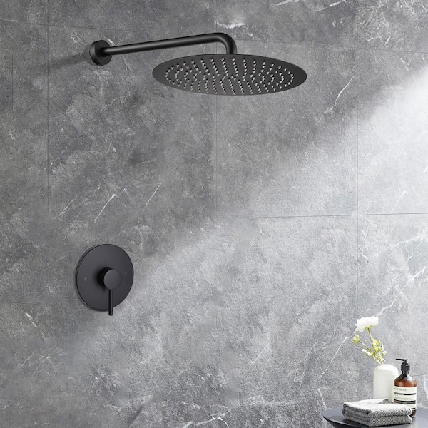 Single-Handle 1-Spray Rain Wall Mounted Shower Faucet 1.5 GPM with Valve in. Black
