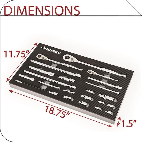Husky - 1/4 in., 3/8 in. and 1/2 in. 144-Position Ratchet and Accessory Set in EVA (22-Piece)