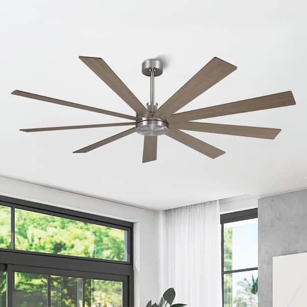 65 in. 9-Plywood Driftwood Color Blades Dc Motor Indoor Downrod Standard Ceiling Fan with Remote, Nickel