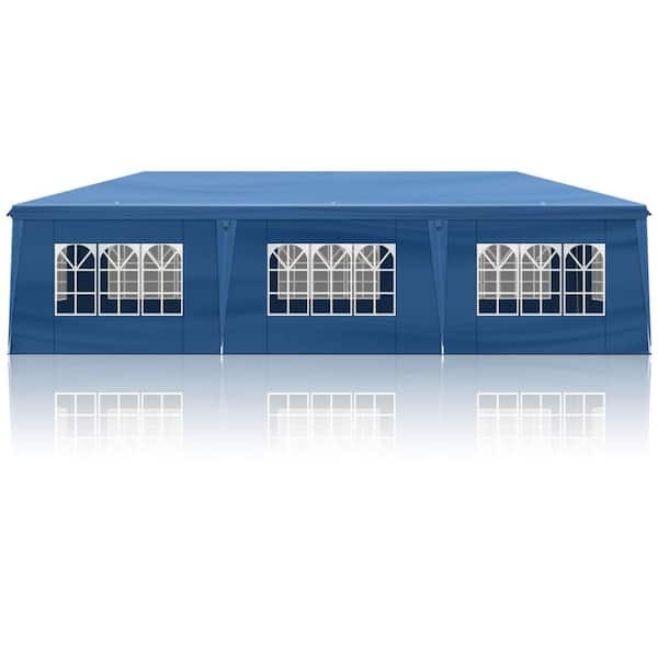 All Sidewalls 30 ft. x 10 ft. Blue Straight Leg Pop-up Canopy with Sandbags and Roller Storage Bag