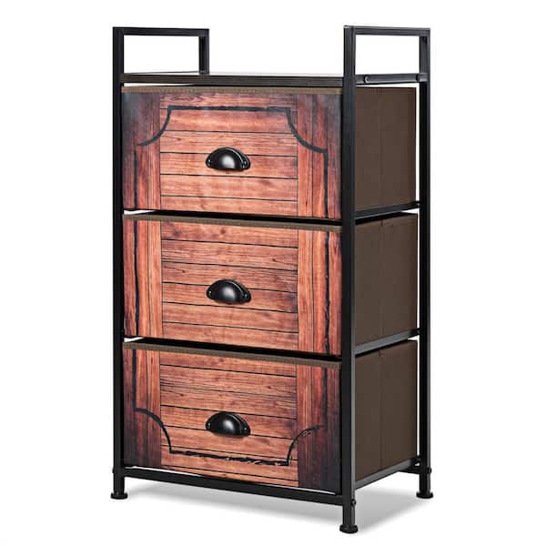 Brown 3 Drawer 17.5 in. Fabric Dresser Storage Tower Nightstand Sturdy Steel Frame Closet