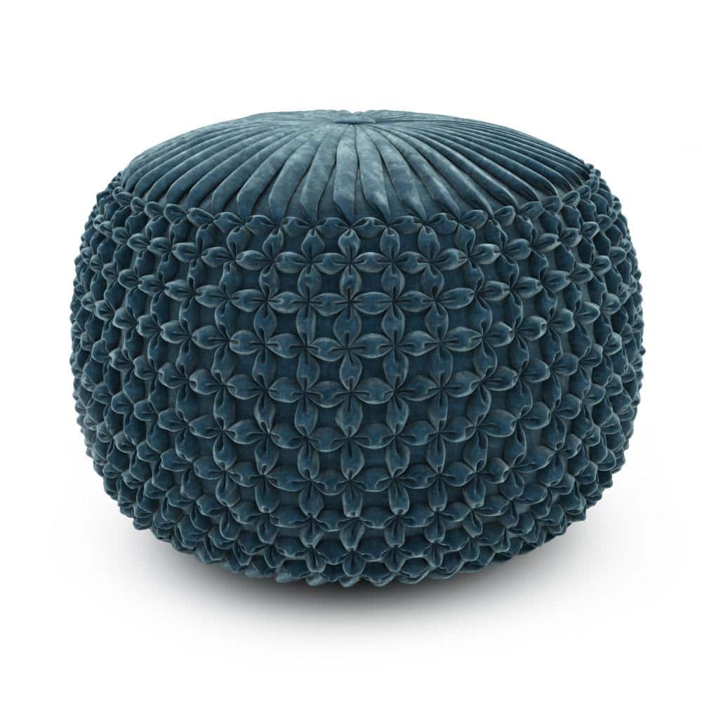 Teal Velvet Tufted Round Pouf Ottoman
