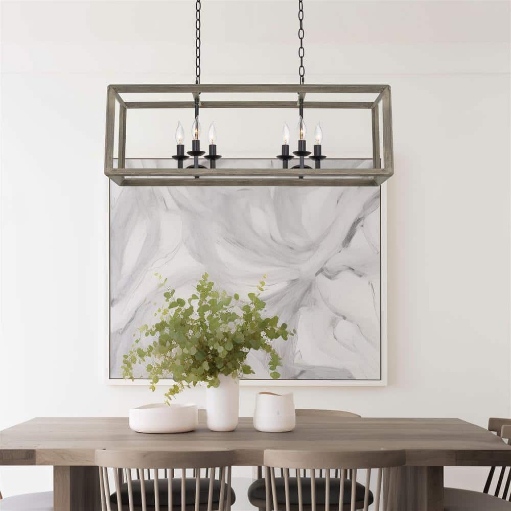 Carlton 36" Black Metal Farmhouse Island Chandelier with Gray Accents