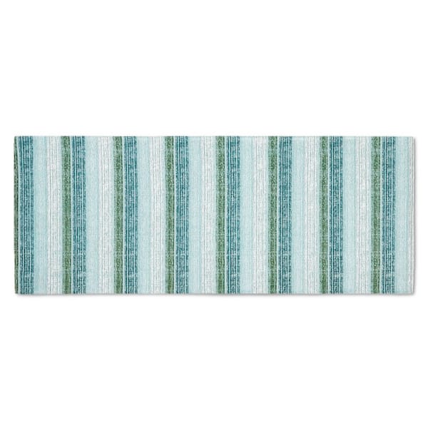 MARTHA STEWART Stella Ticking Stripe Mint Green/White 20 in. x 50 in. Slip-Resistant Kitchen Runner Mat