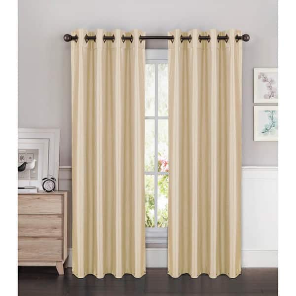 Window Elements Semi-Opaque Kim Faux Silk Extra Wide 84 in. L Grommet Curtain Panel Pair, Ivory (Set of 2)