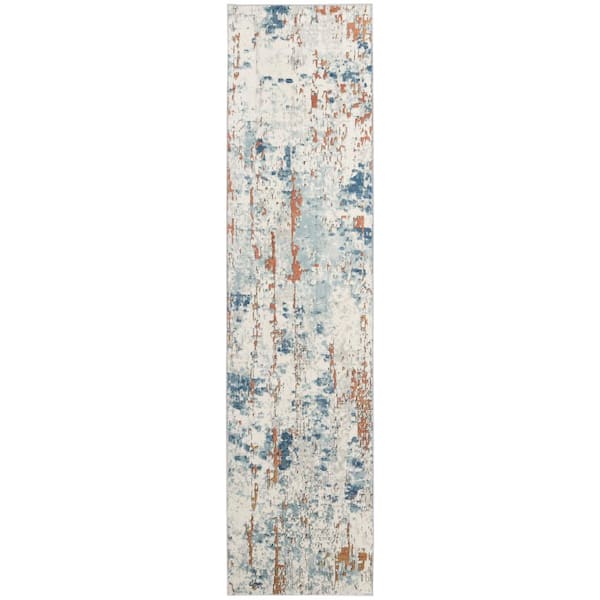 Nourison Concerto Beige Blue Rust 2 ft. x 8 ft. Abstract Contemporary Runner Area Rug