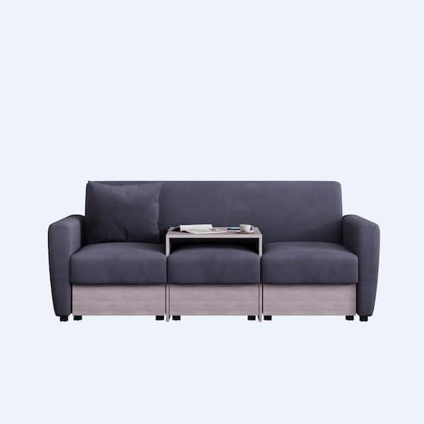Z-joyee 77.9 in Wide Round Arm Chenille Modern Rectangle with Coffee Table and Drawers Sofa in Gray