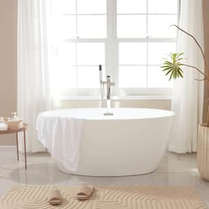 Calais 55 in. L x 32 in. W Acrylic Flatbottom Freestanding Bathtub with Center Drain in White/Polished Chrome