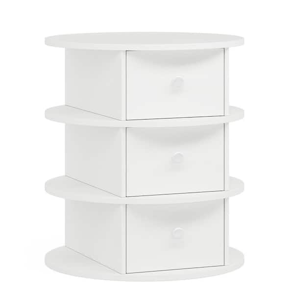 BYBLIGHT Fenley 3-Drawer White Round Wood Nightstand with Storage, Modern Bedside Table for Bedroom, Living Room