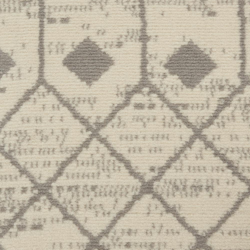 Ivory and Grey Geometric Hand-Knotted 7'10" x 9'10" Synthetic Area Rug