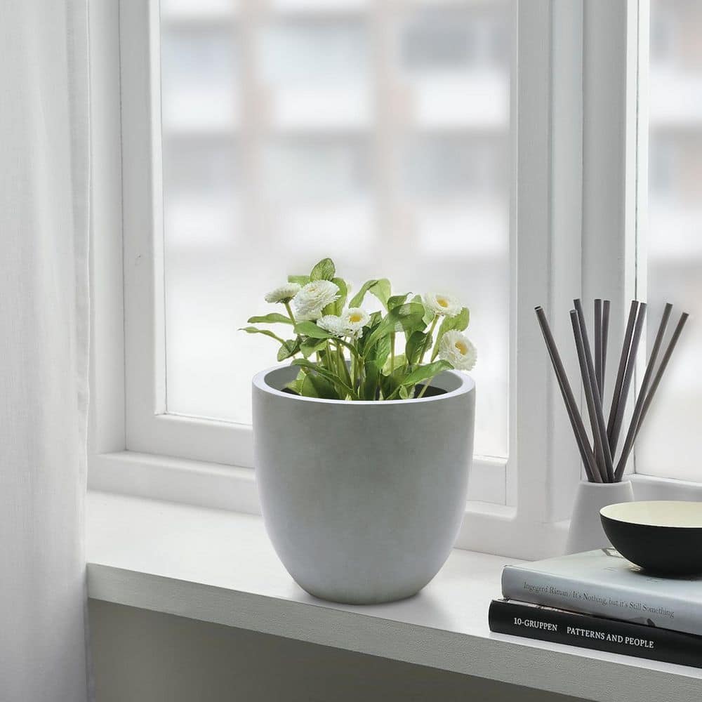 9.2" Gray Magnesium Oxide Round Tapered Planter