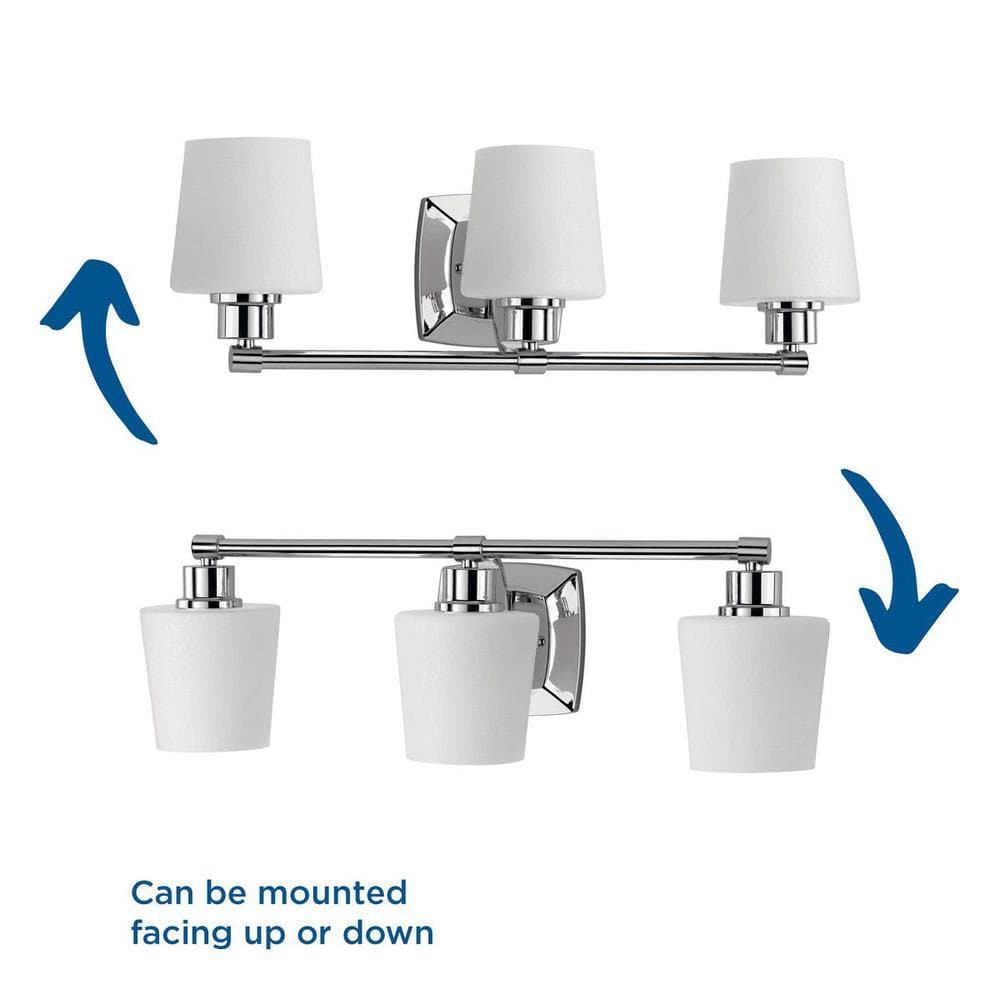 Polished Chrome 3-Light Bath Vanity with Etched Linen Glass Shades